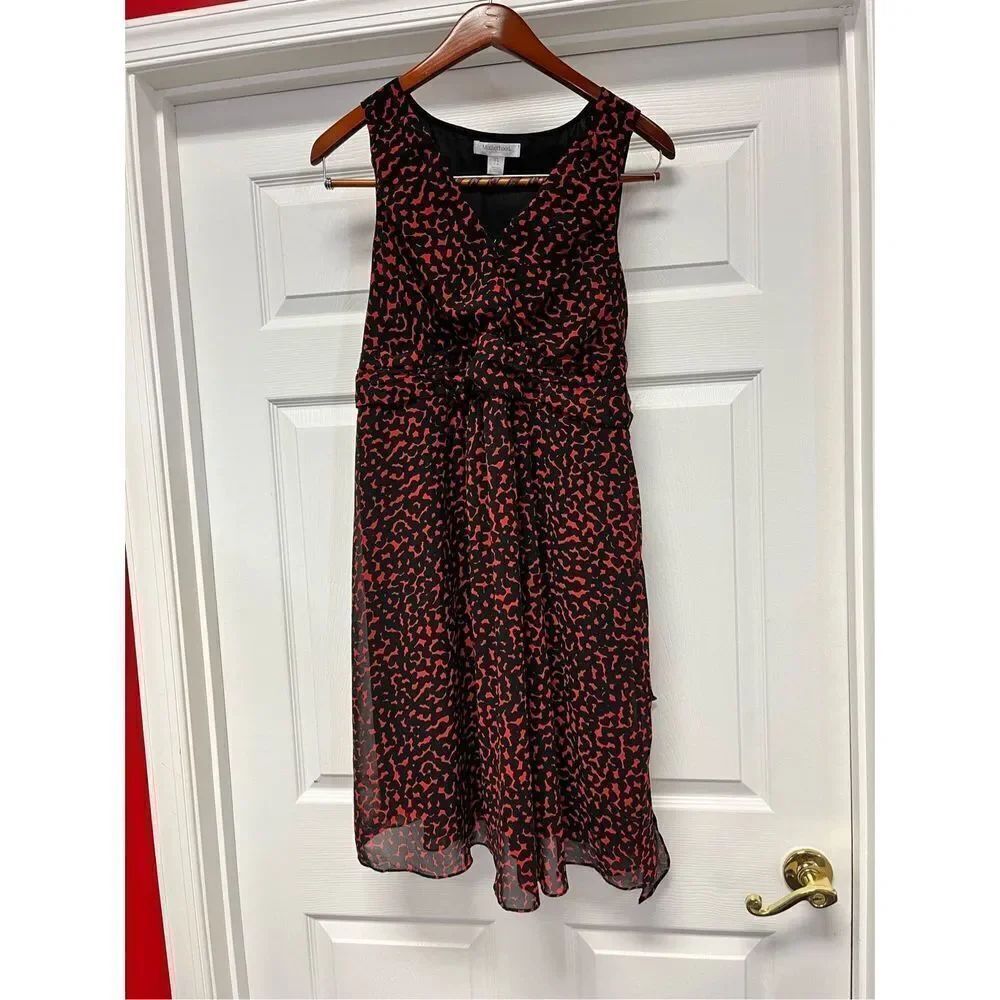Motherhood Maternity Red & Black Print Sleeveless Toe Back Dress sz L EUC